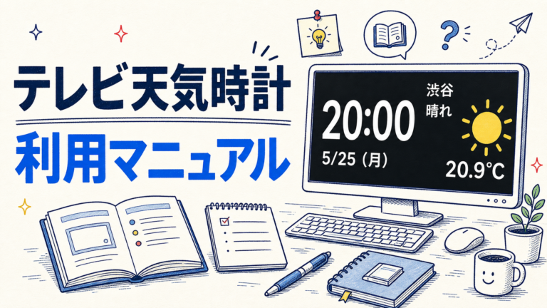 テレビ天気時計 利用マニュアルページの手描き風アイキャッチ画像
